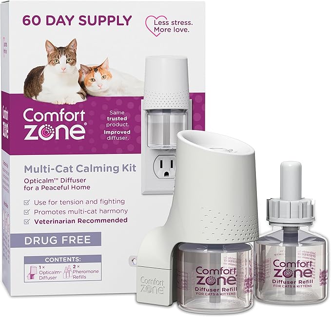 Comfort Zone 60 Day Starter Kit; 1 Multicat Diffuser &amp; 2 Refills; Cat Calming Pheromone; Reduce Stress, Aggression, Fighting, Urine Marking, Scratching