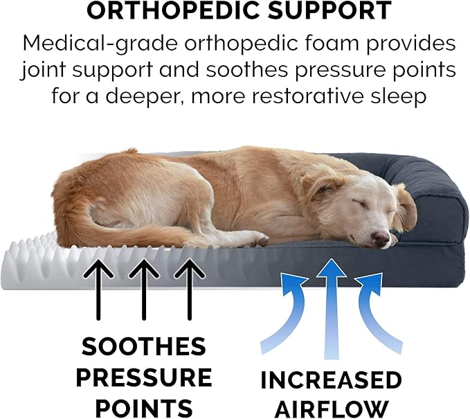 Furhaven Orthopedic Dog Bed for Medium/Small Dogs w/ Removable Bolsters &amp; Washable Cover, For Dogs Up to 35 lbs - Quilted Sofa - Iron Gray, Medium