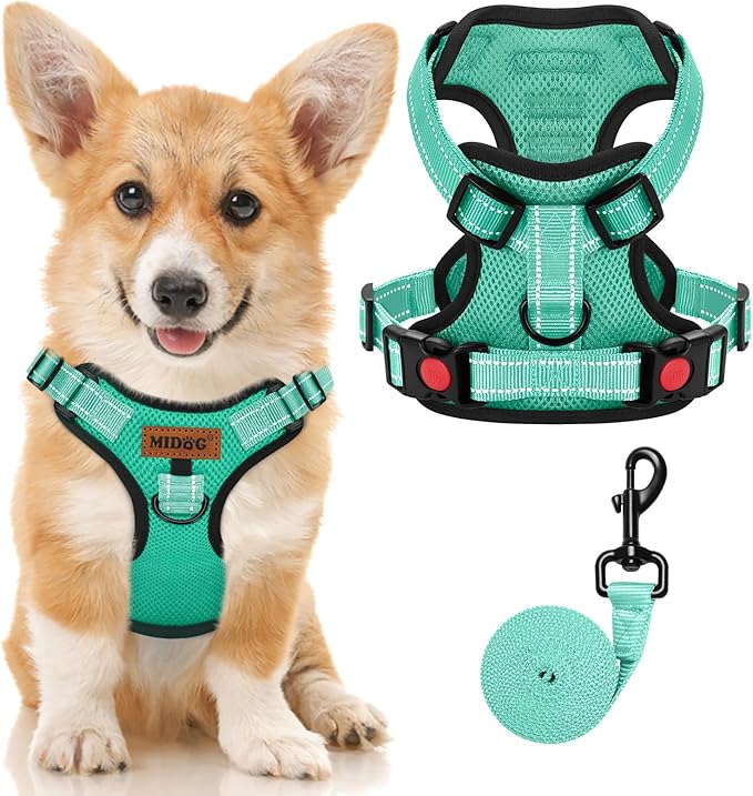 MIDOG No-Pull Dog Harness | Adjustable &amp; Reflective Pet Harness Leash Set for Small Medium Large Dogs Walking, Training| No Choke, Front Clip, Soft Padded Vest with Easy Control Handle - Green, S