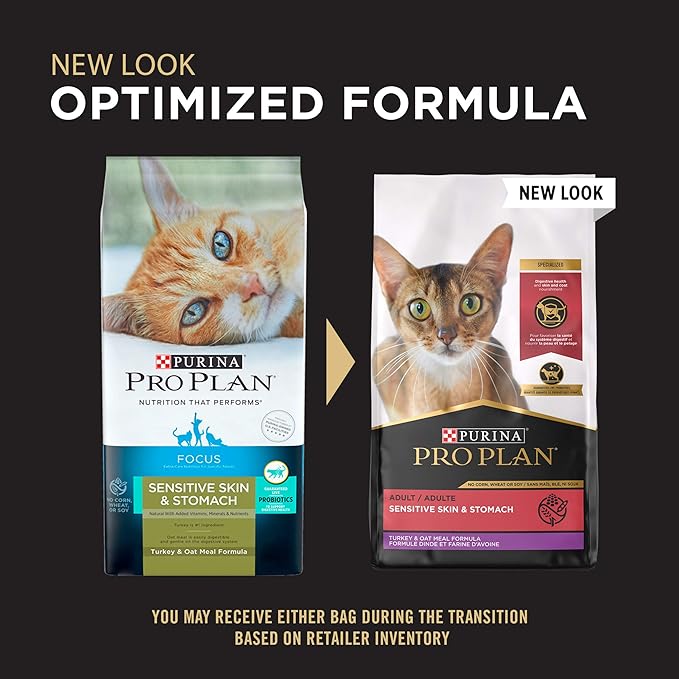 Purina Pro Plan With Probiotics, Sensitive Skin &amp; Stomach, Natural Dry Cat Food, Turkey &amp; Oat Meal Formula - 12.5 lb. Bag