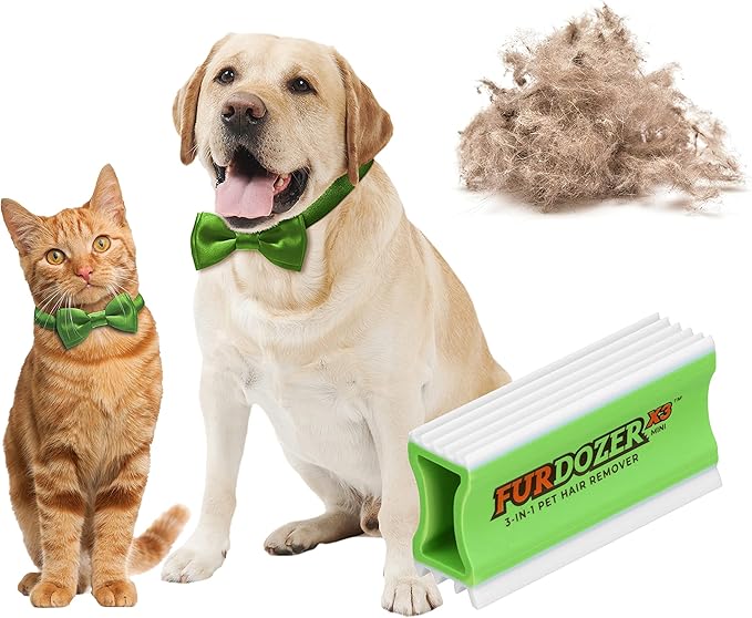 FurDozer X3 MINI Pet Hair Remover &amp; Auto Detailing Tool - Cat &amp; Dog Hair Remover for Carpets, Car Interiors, Couches, Bedding, &amp; Pet Furniture - Reusable Pet Hair Removal Tool for Dog Fur &amp; Lint, 3.5"