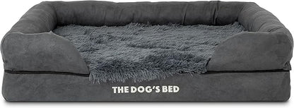 The Dog’s Bed, Large Grey Fur, Memory Foam, Pain Relief: Arthritis, Hip &amp; Elbow Dysplasia, Post Surgery, Lameness, Supportive, Calming, Waterproof Washable Cover, Veterinary Approved