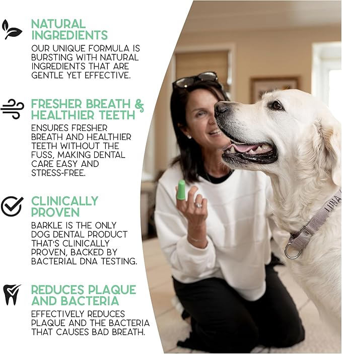 Barkle Vet Approved Dog Teeth Cleaning Toothpaste &amp; Tooth Brushing Kit | Eliminate Plaque, Tartar &amp; Bad Breath | Mint Dog Breath Freshener Gel | Puppy &amp; Small Breed Safe | Free Finger Brush (60 Days)