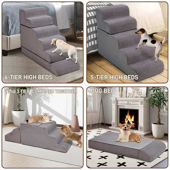 24-30inches High Dog Stairs &amp; Steps for High Beds Tall, LitaiL 29inch 6 Steps Pet Stairs/Steps for High Beds Large Dogs, Non-Slip Dog Ramps for Small Dogs, for Older Cats