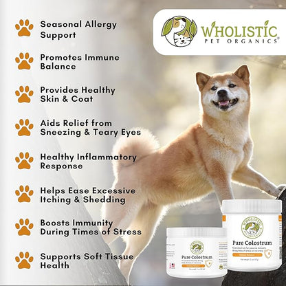 Wholistic Pet Organics Pure Colostrum - 2 Oz - Dog Allergy Relief &amp; Itchy Skin Treatment, Senior Dog Supplements &amp; Immune Support, Licking Paws Relief
