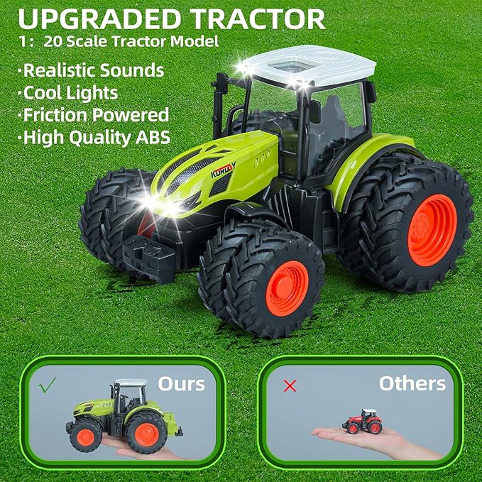 46Pcs Farm Toys, Tractor Toy w/Lights &amp; Sound, Farm Animals Toys for 3 4 5 6 7 8+ Year Old Toddler Girls Boys Kid, Figures Farmer Vehicle Truck Fence Farm Playset Educational Learning Toys