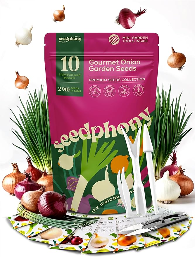 10 Gourmet Onion Seeds for Planting Variety Pack - 2,900+ Non-GMO Heirloom Vegetable Seeds for Growing Indoor &amp; Outdoor: Red Burgundy, Leek, Walla Walla, Grano White &amp; Yellow Sweet Spanish