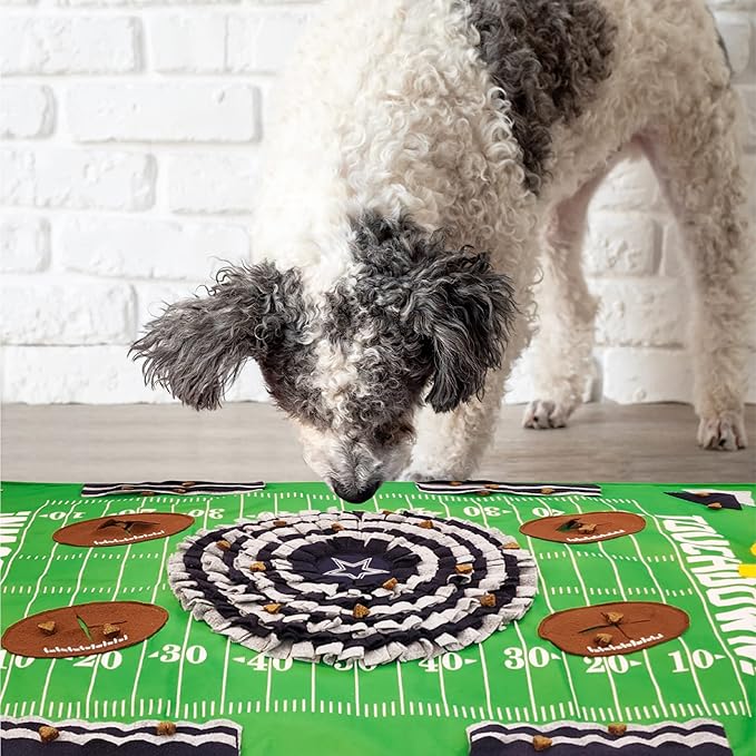 NFL Dallas Cowboys Dog Snuffle Mat – Interactive Pet Slow Feeder, Football Field Design Food Puzzle Toy for Dogs &amp; Cats, Foraging Activity Mat for Smarter Feeding