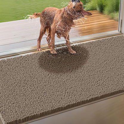 IM HOME Extra Large 71" x 25" Beige Dog Door Mats for Muddy Paws, Chenille Absorbent Dog Mat, Non Slip Heavy Mud Mat for Dogs, Soft Pet Bed Mat for Entryway, Mud Paws, Inside Floor