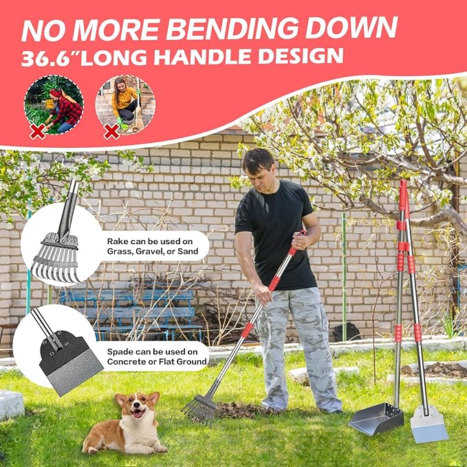 Pooper Scooper Set,Dog Poop Tray and Rake Set for Large &amp; Small Dogs Dog Pooper Scooper 15 Litre Step Dog Poop Trash Can Outside W/Removable Inner Bucket with 20 Waste Bags