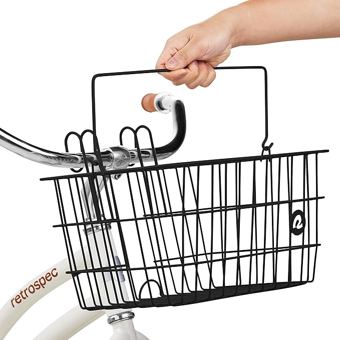 Retrospec Apollo-Lite Lift-Off Bike Basket - Detachable Steel Handlebar Basket with Carrying Handle for Commuting, Shopping &amp; Beach Trips - 14.5in x 9.5in Weather-Resistant Biking Gear