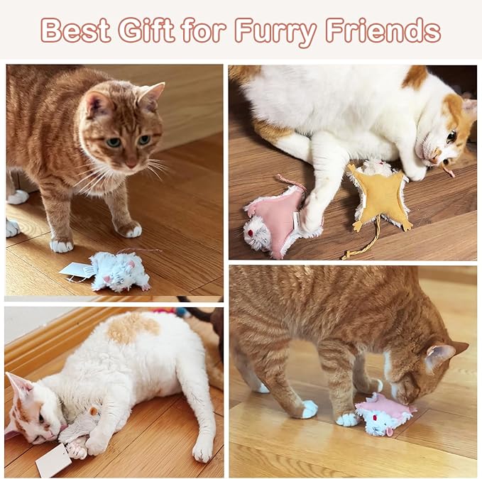 Catnip Cat Mice Toy,3 Pcs Plush Cats Nip Mouse Toys for Teeth Cleaning Chew Kitten Kicker Toy with Crinkle &amp; Bell Cat Interactive Catnip Toys for Indoor Kittens Play Fetch