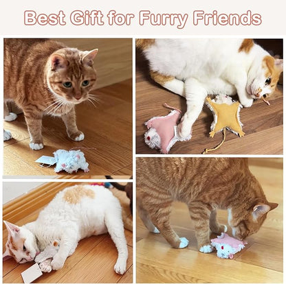 Catnip Cat Mice Toy,3 Pcs Plush Cats Nip Mouse Toys for Teeth Cleaning Chew Kitten Kicker Toy with Crinkle &amp; Bell Cat Interactive Catnip Toys for Indoor Kittens Play Fetch
