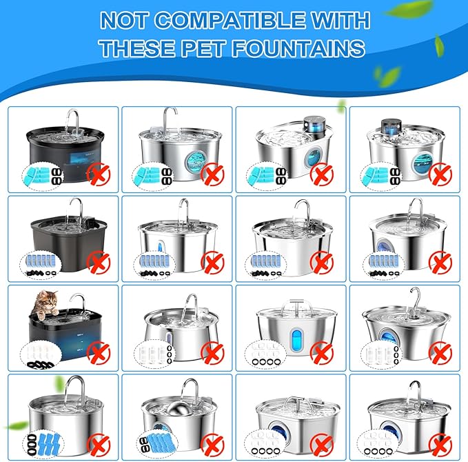 Cat Water Fountain Filters, 20Pack Cat Fountain Replacement Filters for Stainless Steel 108oz/3.2L&amp; 67oz/2L adjustable Water Flow Pet Water Fountain,Dog Water Fountain Filters（10 Filters&amp; 10 Sponges)