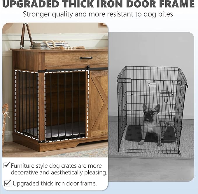 72.5" Extra Large Furniture Style Double Dog Crates for Large Breeds, XXL Wooden Dog Kennel Furniture with Drawers, Divider, Water Resistant &amp; Barn Door for 2 Dogs, Rustic Oak