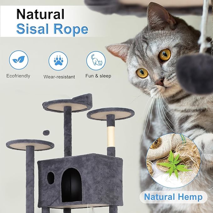 FDW Cat Tree Tower 81in Multi-Level Durable Cat Scratching Post &amp; Cozy Fun Jumping Platform Space Saving Condo Pet Play House for Indoor Cats,Dark Gray