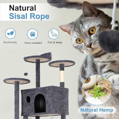 FDW Cat Tree Tower 81in Multi-Level Durable Cat Scratching Post &amp; Cozy Fun Jumping Platform Space Saving Condo Pet Play House for Indoor Cats,Dark Gray