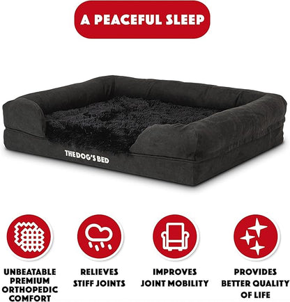 The Dog’s Bed, Medium Black Faux Fur 30x23.5, Memory Foam, Pain Relief: Arthritis, Hip &amp; Elbow Dysplasia, Post Surgery, Lameness, Supportive, Calming, Washable Cover, Veterinary Approved