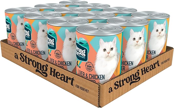 A Strong Heart Canned Wet Cat Food, Liver &amp; Chicken Dinner - 13.2 oz Cans (Pack of 12), Made in The USA with Real Chicken &amp; Liver