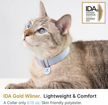 Safety Cat Collar Pro - U.S. IDA Gold Awarding Design, Elastic Quick Release Cat Collar with Buckle Non Breakaway - Lightweight for Kitten All Small Large Cats (Linen, M 7.9-15.7")