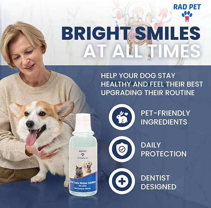 Rad Health Water Additive – Dog Dental Water Additive for Fresh Breath, Plaque &amp; Tartar Control, Easy Mouthwash for Dogs &amp; Cats, 330ml Formula Supports Daily Oral Hygiene, No Brushing Needed