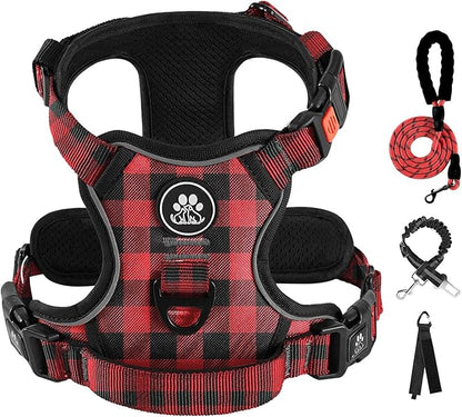 IVY&amp;LANE No Pull Dog Harness with Leash Set, Reflective No Choke Pet Vest,Adjustable Oxford Dog Vest Harness with Easy Control Handle for Medium Lagre Dogs (Checkered Red,M)