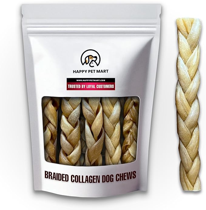Odor-Free Super Braided Collagen Dog Chews (10-Inch). - Long-Lasting Bully Stick &amp; Rawhide Alternative, Single Ingredient Chew Treat for Aggressive Chewers (Pack of 20)