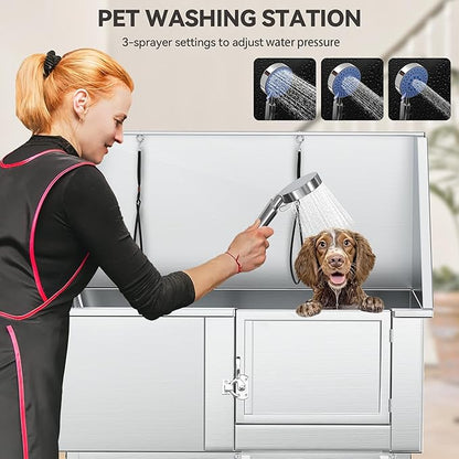 YITAHOME Professional Dog Bathtub 50in, Stainless Steel 304 Pet Grooming Station with Right Door &amp; Floor Grate, Ideal for Large to Small Pets, Indoor &amp; Outdoor Use