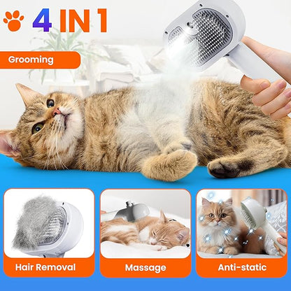 Pet Steam Brush For Cat &amp; Dog - Pets Spray Hair Removal Comb - Cats Indoor Shedding &amp; Grooming Mist Tool - Water Steamer Brushes for Long &amp; Short Haired Dogs - Spritz Defur Comb (White Pro)