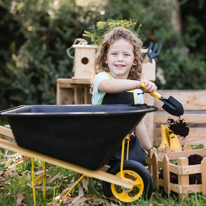 Stanley Jr. Kids Wheelbarrow Set – 6-Piece Durable Toddler Wheelbarrow &amp; Garden Tools – Child Outdoor Toy for Ages 3+ – Fun, Educational Backyard Play with Apron, Gloves &amp; Tools