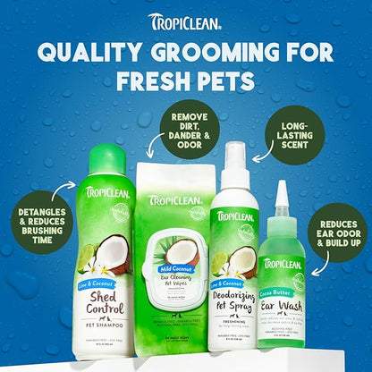TropiClean Dog Perfume, Long Lasting Lime &amp; Coconut Cologne, Deodorizing Spray for Smelly Dogs, After Bath Detangling Spray with Vitamin E, Safe for Cats, 8oz.
