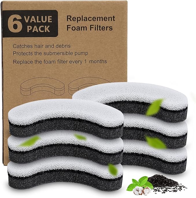 Cat Water Fountain Filter,Arc-Shaped Sponge Activated Carbon Cat Fountain Filters Replacement Filter Compatible WF050 &amp; WF100 Automatic Pet Water Fountain(6 Pack)