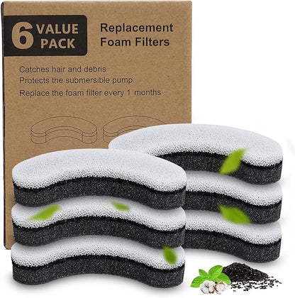 Cat Water Fountain Filter,Arc-Shaped Sponge Activated Carbon Cat Fountain Filters Replacement Filter Compatible WF050 &amp; WF100 Automatic Pet Water Fountain(6 Pack)