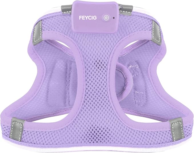 Light Up Dog Harness,Rechargeable LED Dog Harness for Small Medium Large Dogs,Reflective Lighted Safety Vest for Night Walking &amp; Camping,Lightweight &amp; Adjustable,Lavender Purple,XS