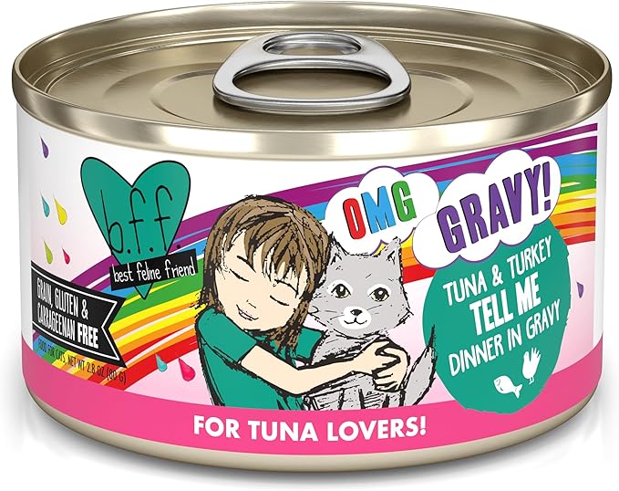 Weruva B.F.F. OMG - Best Feline Friend Oh My Gravy!, Tuna &amp; Turkey Tell Me with Tuna &amp; Turkey, 2.8oz Can (Pack of 12)
