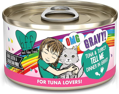 Weruva B.F.F. OMG - Best Feline Friend Oh My Gravy!, Tuna &amp; Turkey Tell Me with Tuna &amp; Turkey, 2.8oz Can (Pack of 12)