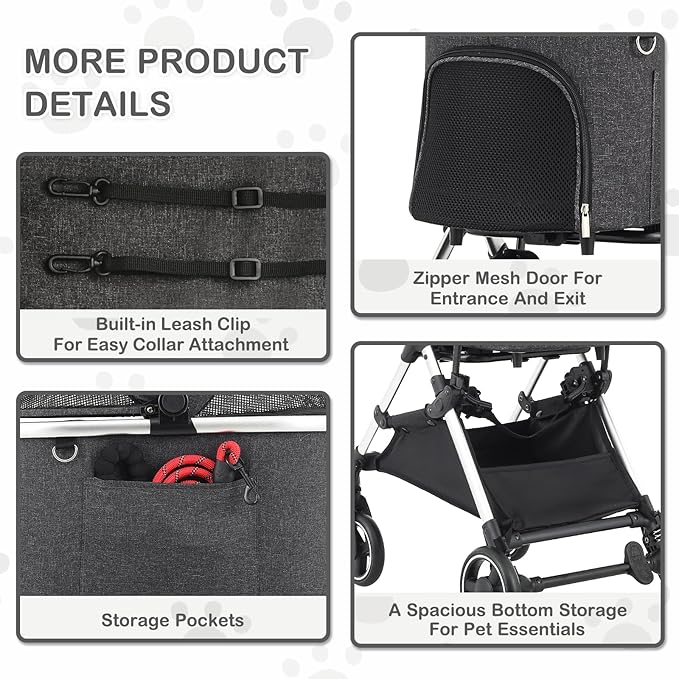 MoNiBloom Pet Stroller for Small/Medium Dogs w/Detachable Carrier &amp; Lightweight Aluminum Frame, Folding Jogging Travel Stroller, Dark Gray