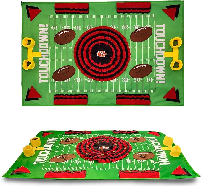 NFL San Francisco 49ers Dog Snuffle Mat – Interactive Pet Slow Feeder, Football Field Design Food Puzzle Toy for Dogs &amp; Cats, Foraging Activity Mat for Smarter Feeding