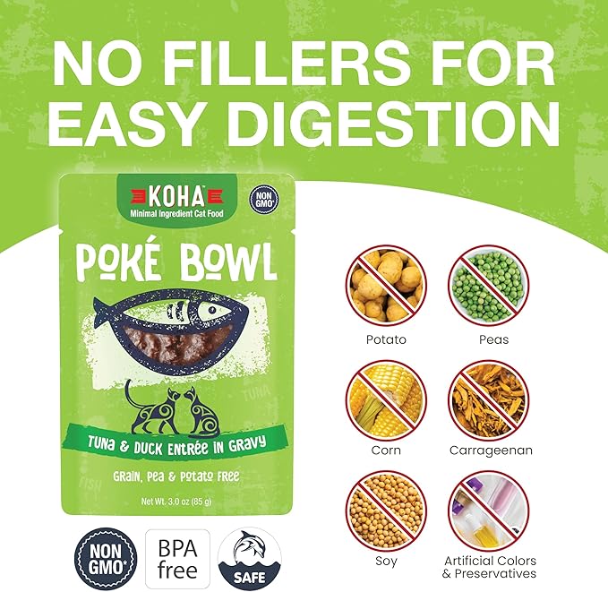 KOHA Poké Bowl Tuna &amp; Duck Entree in Gravy for Cats, 12-Pack of 3oz Pouches