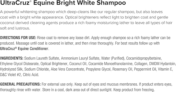 UltraCruz Equine Bright White Horse Shampoo &amp; Conditioner Bundle, 32 oz Each with 16 oz Detangler