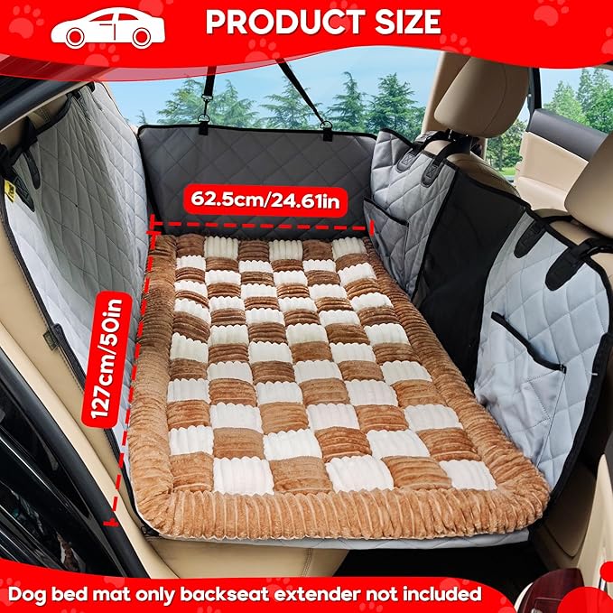 Dog Car Bed Mat, Non-Slip Backseat Extender Pet Blanket, Plaid Dog Bed for SUVs, Sedans &amp; Trucks, Chew-Resistant Travel Pad for Dogs, Easy Clean &amp; Scratch-Proof &amp; Comfort (50"x24.6")