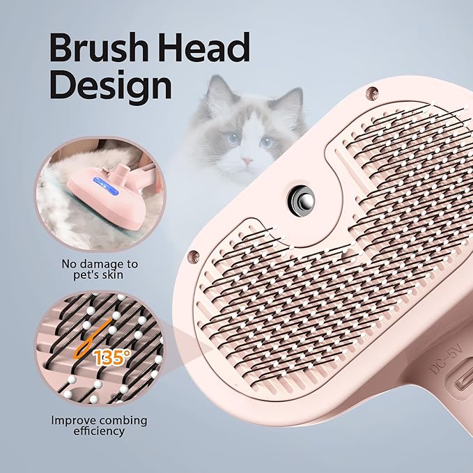 Pet Grooming Brush with Electronic Mist Spray - Gentle Deshedding Tool for Cats &amp; Dogs, Pet Steam Brush，Reduces Shedding, Soft Bristles, Promotes Healthy Coat-Comes with a hair smoothing comb-Red