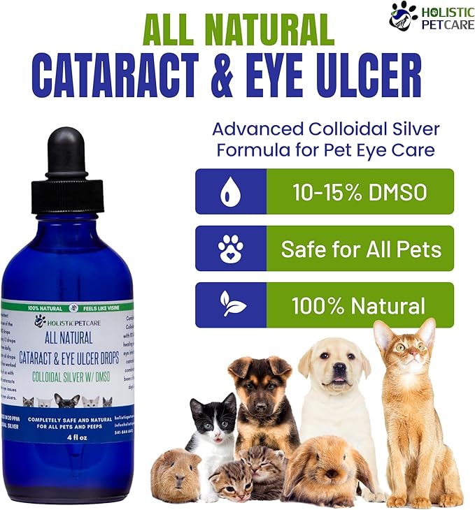 Eye Ulcer Drops - Colloidal Silver with DMSO Eye Drops for Dogs &amp; Cat Eye Infections &amp; Irritations - Eye Care Solution Reduces Cataracts - All Natural Pet Eye Health Care (4 oz)