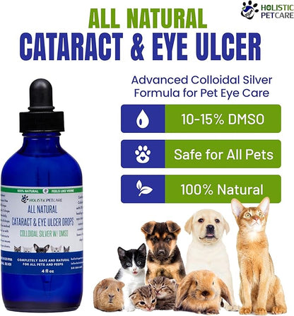 Eye Ulcer Drops - Colloidal Silver with DMSO Eye Drops for Dogs &amp; Cat Eye Infections &amp; Irritations - Eye Care Solution Reduces Cataracts - All Natural Pet Eye Health Care (4 oz)