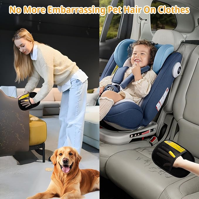 Upgraded Electrostatic Pet Hair Removal Glove - Reusable, Washable Mitt for Furniture, Carpet, Car Seat &amp; Clothing - Efficient Cat &amp; Dog Hair Remover