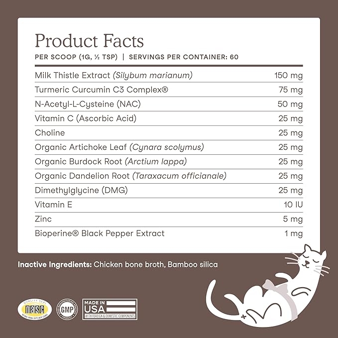 Fera Pets Liver Supplement for Dogs &amp; Cats with Milk Thistle, Choline &amp; Turmeric - Organic Botanicals - Enhances Liver Function, Immunity, Detoxification, &amp; Metabolic Function - Powder - 60 Scoops