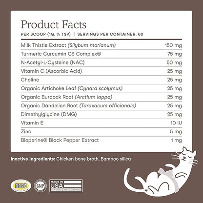 Fera Pets Liver Supplement for Dogs &amp; Cats with Milk Thistle, Choline &amp; Turmeric - Organic Botanicals - Enhances Liver Function, Immunity, Detoxification, &amp; Metabolic Function - Powder - 60 Scoops