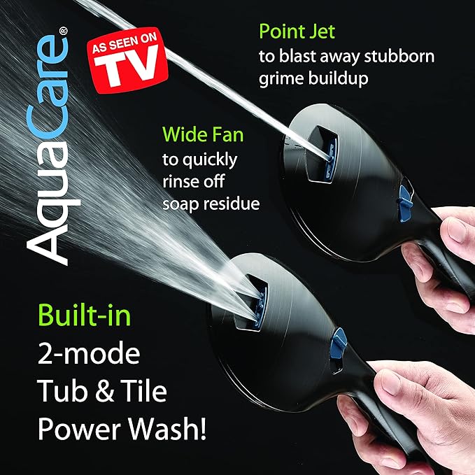 Hotel Spa AquaCare As-Seen-On-TV High Pressure 48-setting Rain &amp; Handheld 3-way Shower Head Combo - Anti-clog Nozzles/Tub, Tile &amp; Pet Power Wash/Extra Long 6 ft. Hose/Matte Black Finish
