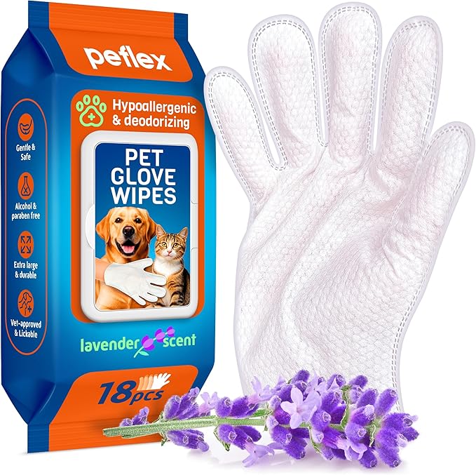 New 2025 Pet Cleaning Glove Wipes for Dogs and Cats – Hypoallergenic Hydrating &amp; Nourishing – Suitable for Eyes, Ears, Paws &amp; Body – Lavender Scent – Ideal for Daily Care &amp; Travel – 18 Count