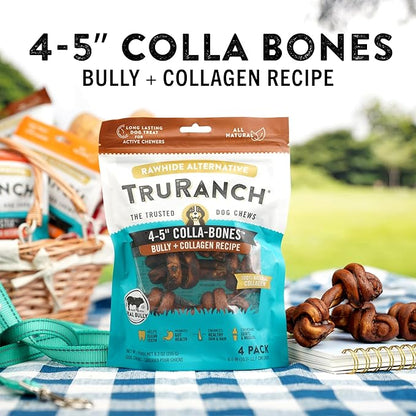 4-5" Collagen Bones, Bully - Collagen Dog Bones - Long Lasting Healthy Joint Support - Rawhide Alternative - Skin &amp; Coat Health, Value Pack, 15 Bags, 60 Count